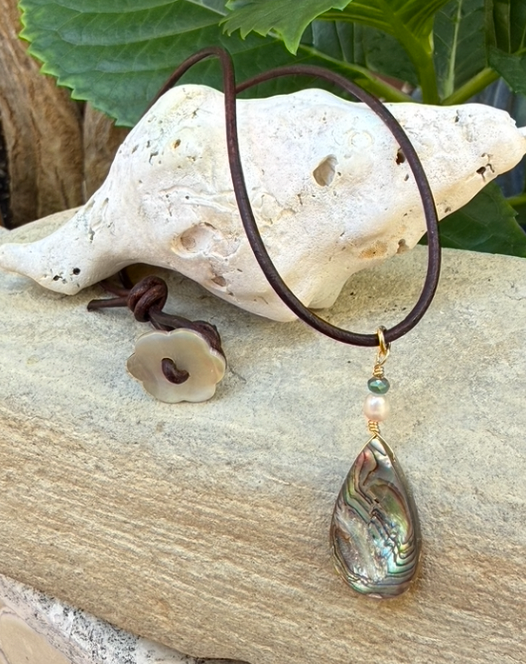 Abalone Mermaid Tail Pendant w/ Leather