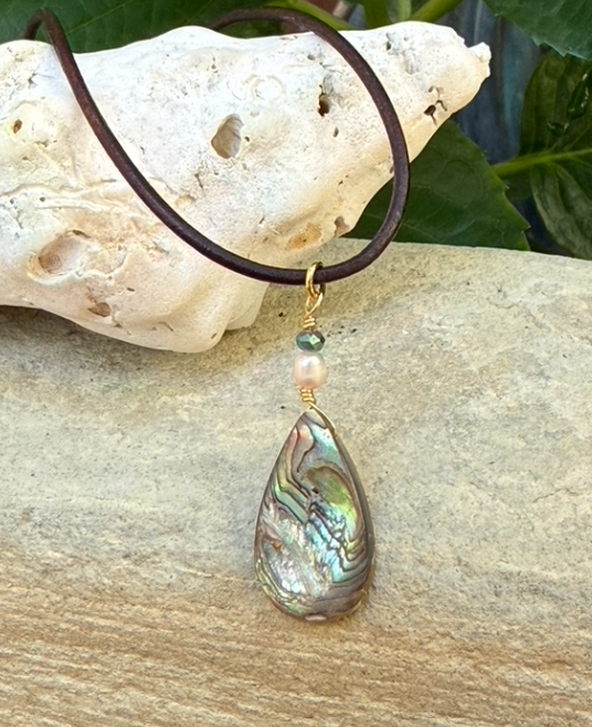 Abalone Mermaid Tail Pendant w/ Leather