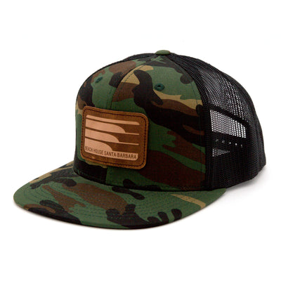 Beach House Camouflage Trucker Hat w/ Faux Leather Waves Patch