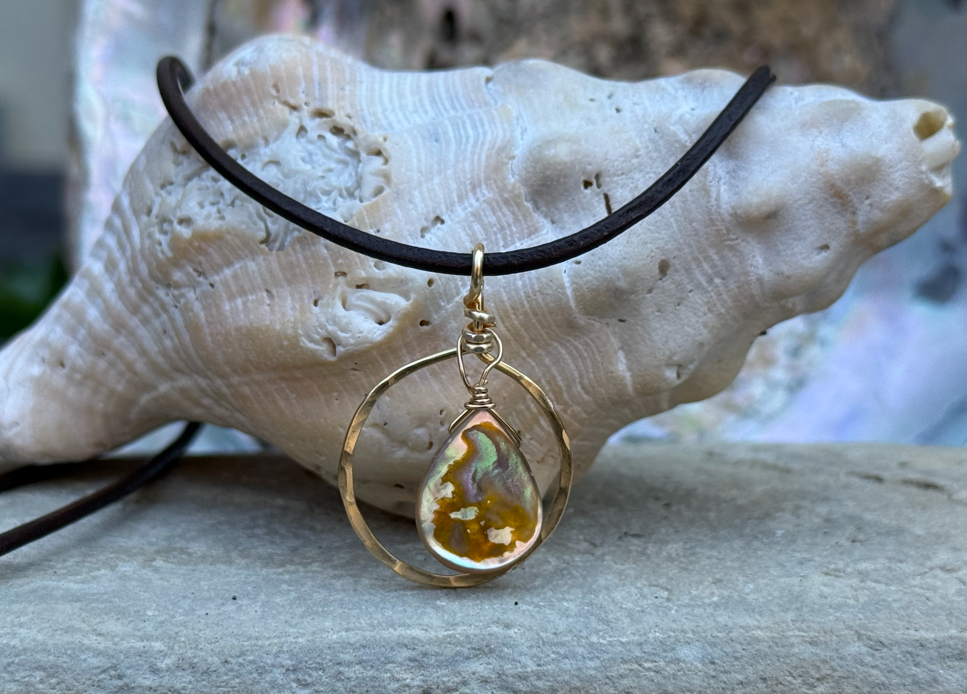 Beach Girl Abalone Hoop Necklace