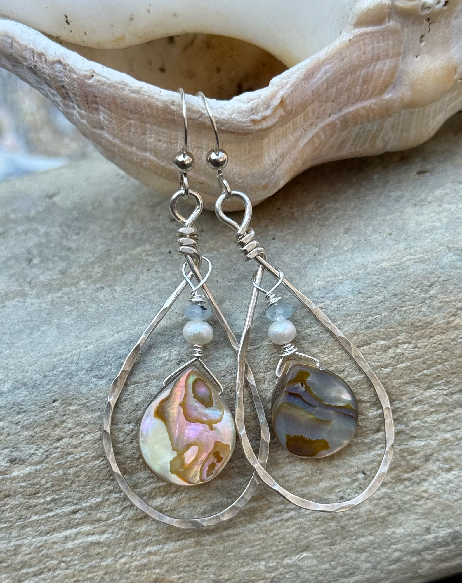 Beach House Abalone Oval Hoops
