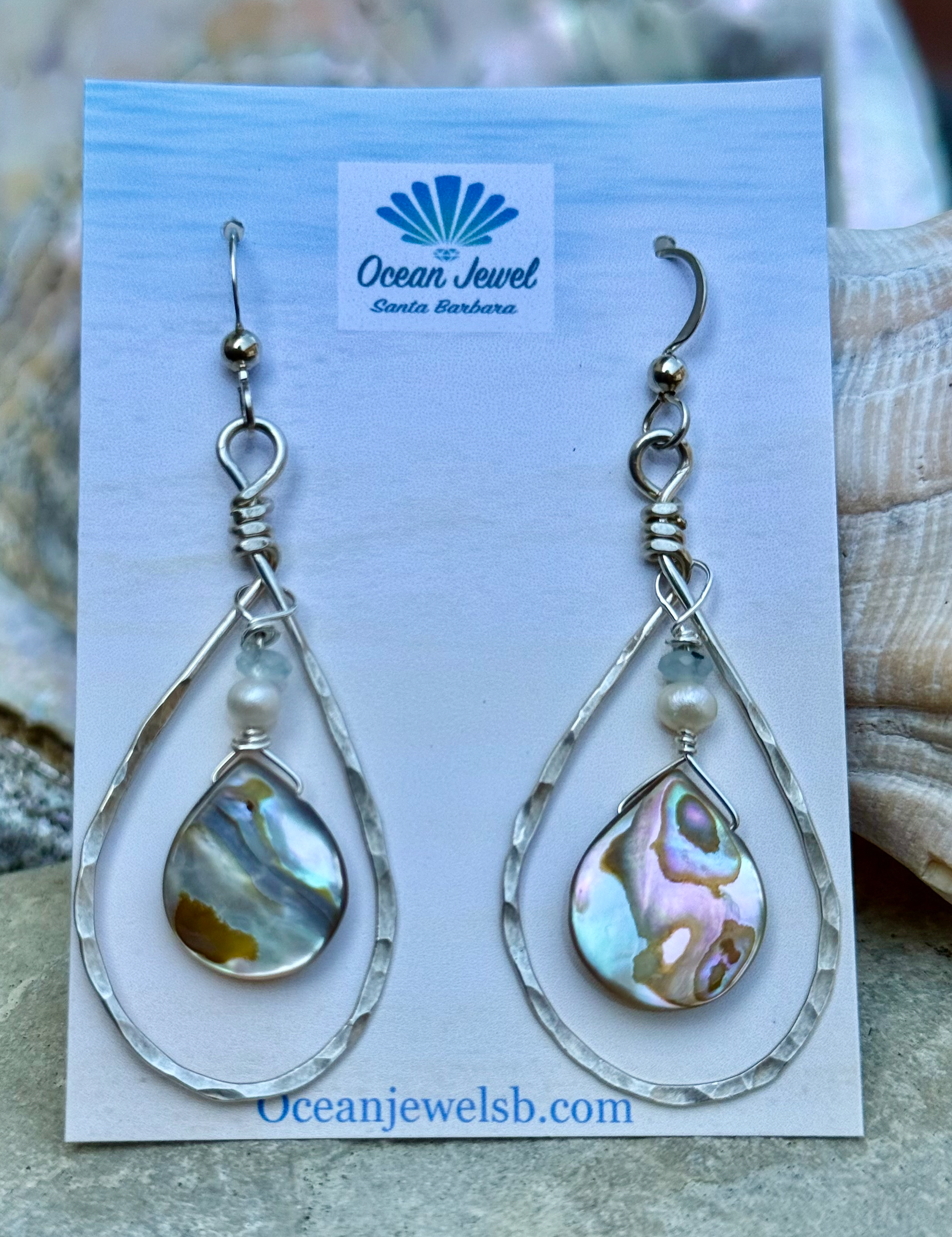 Beach House Abalone Oval Hoops