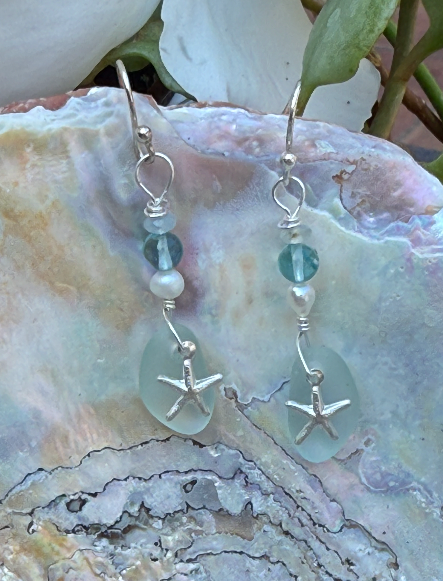 Calming Seaglass and Starfish Earrings