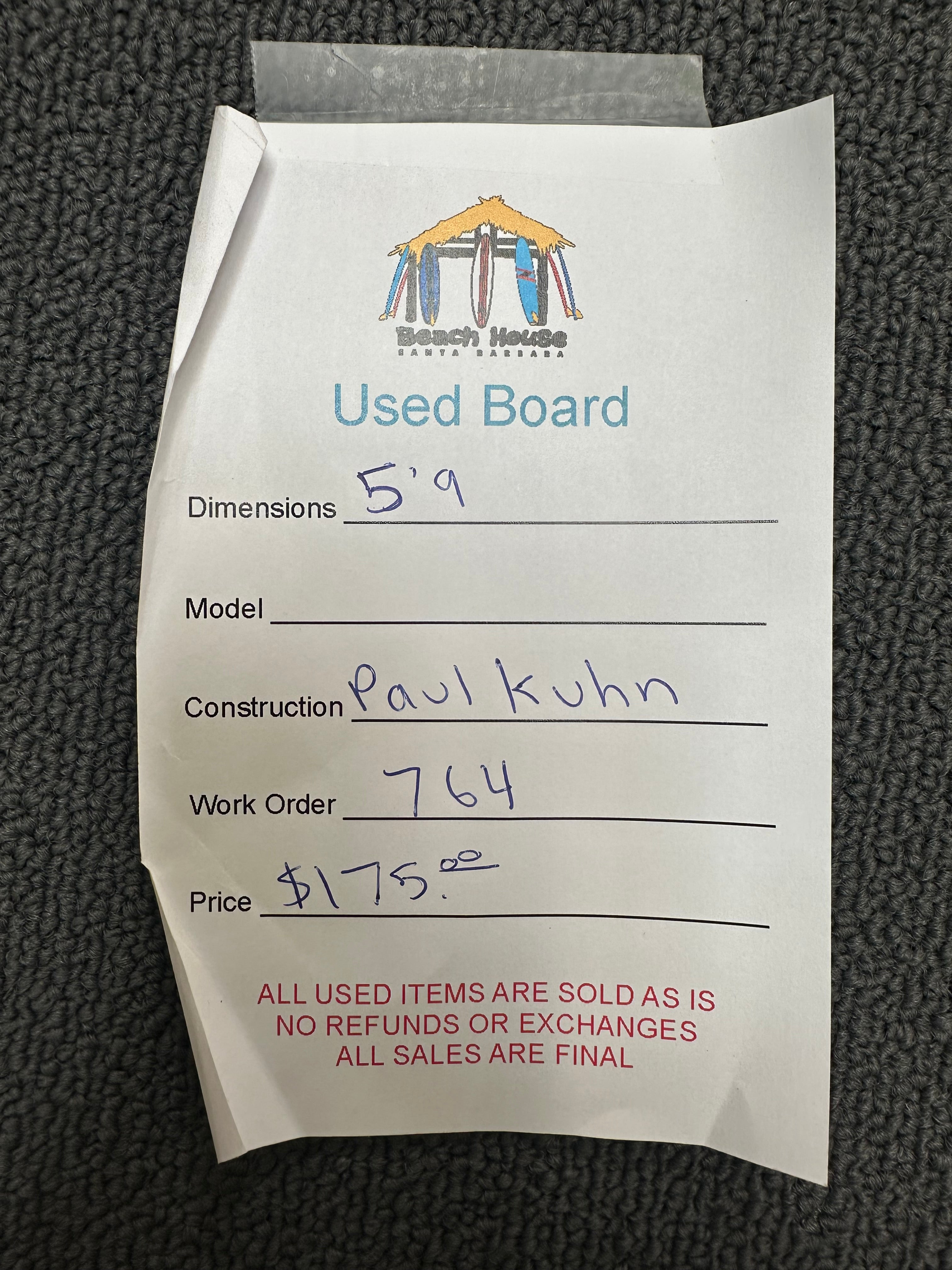 Paul Kuhn | 5'9" Shortboard - Used Surfboard