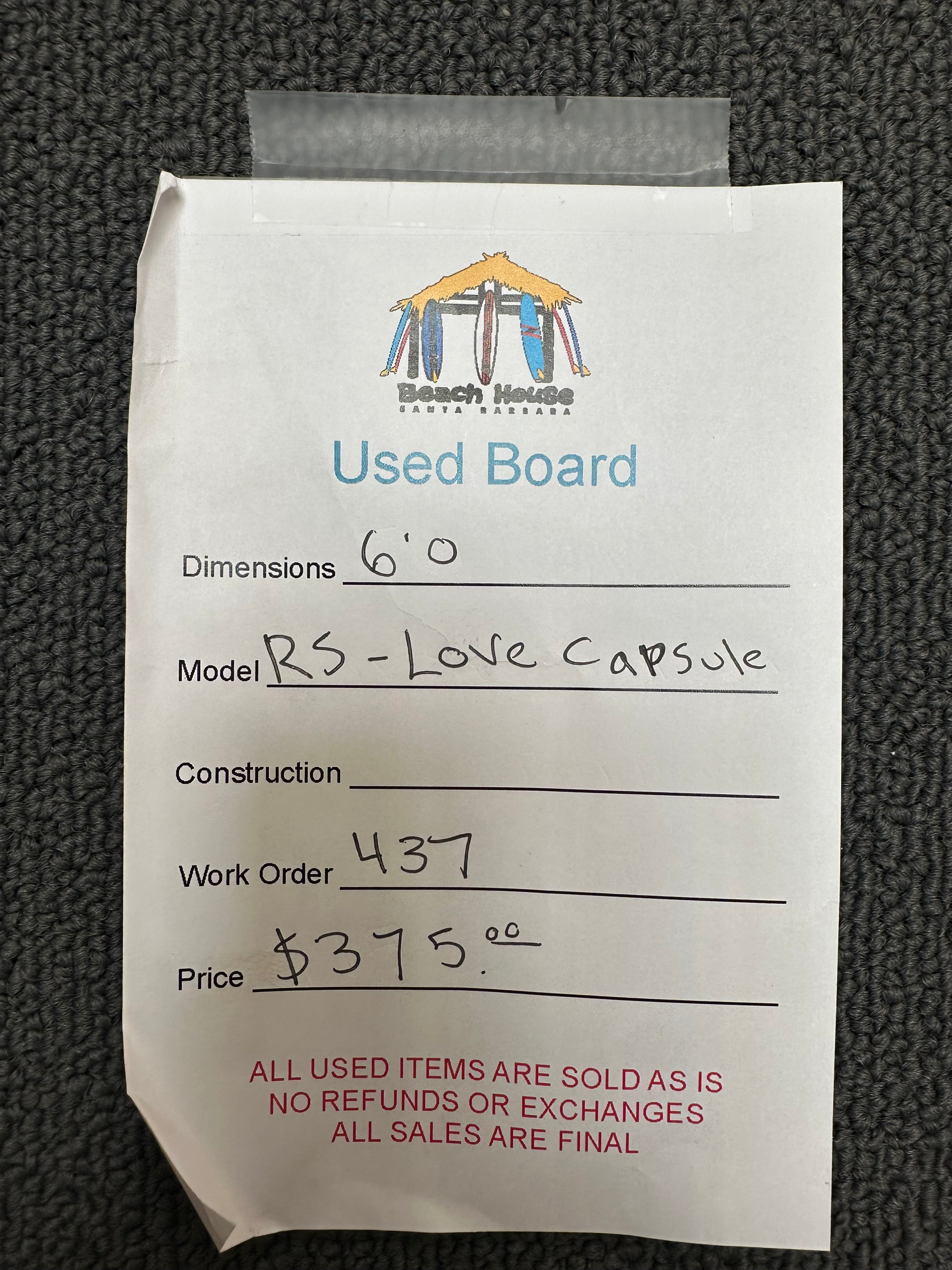 RS | 6'0" Love Capsule - Used Surfboard