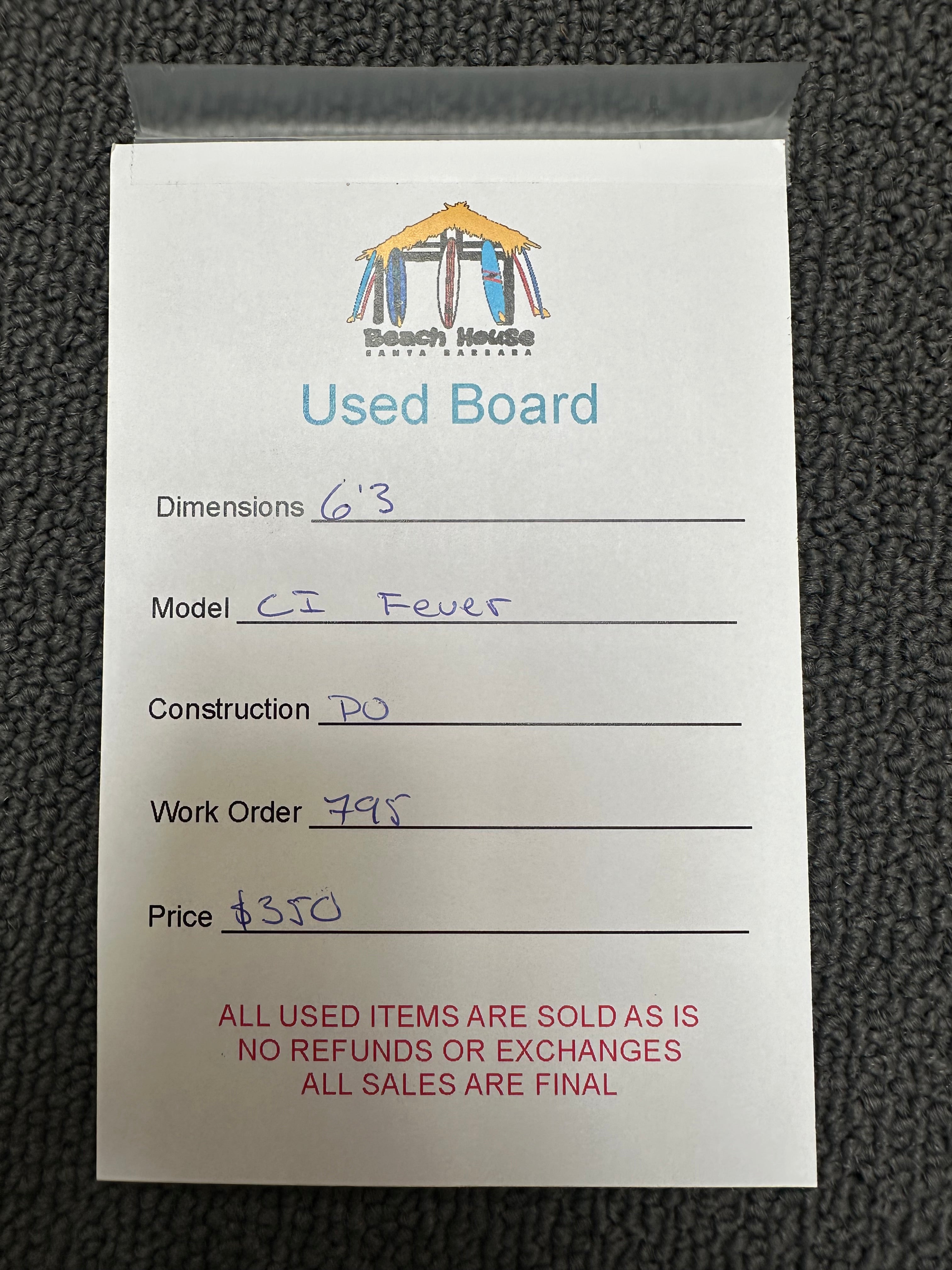 Channel Islands | 6'3" Fever - Used Surfboard