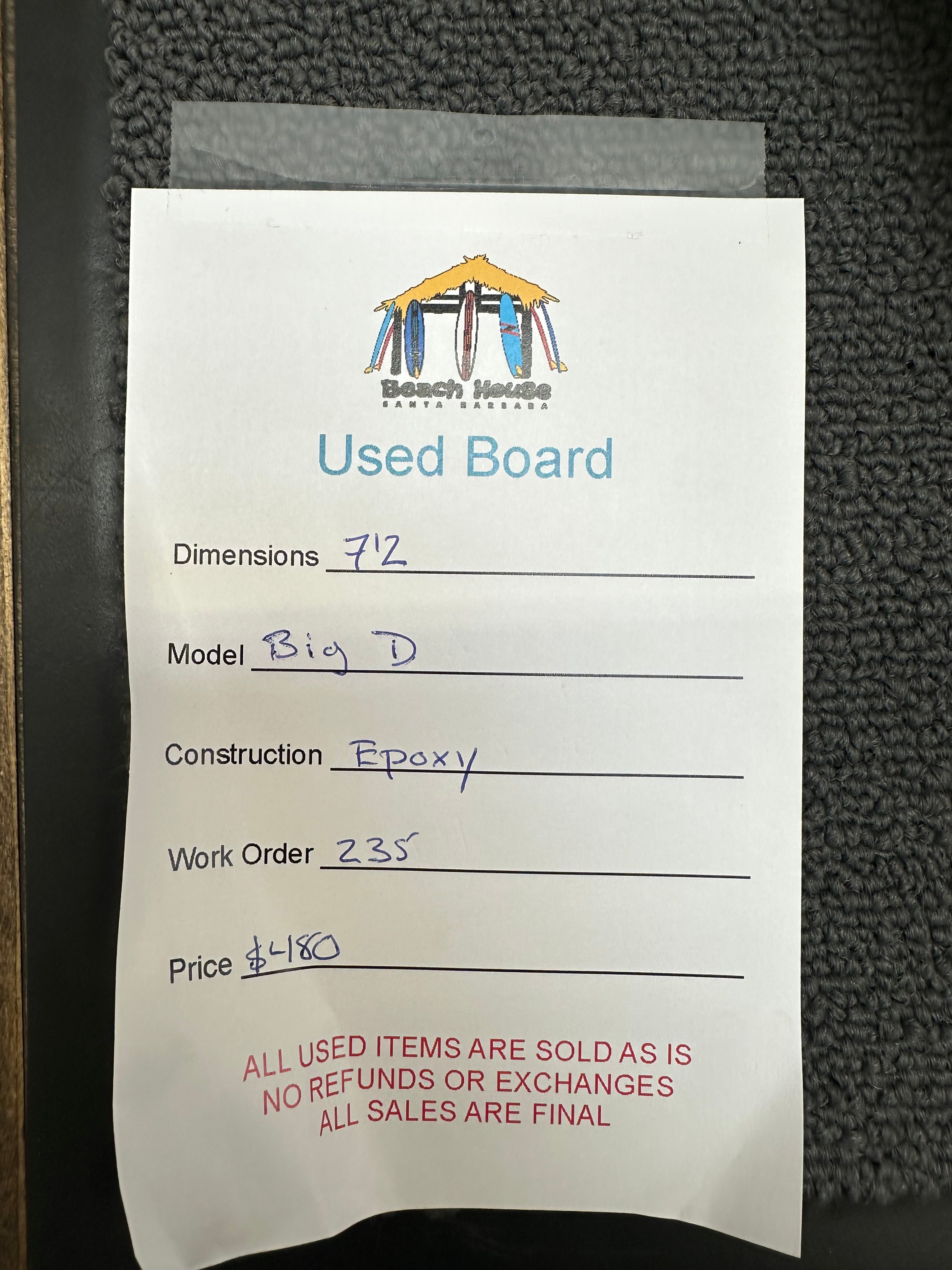 Rusty | 7'2" Big D - Used Surfboard