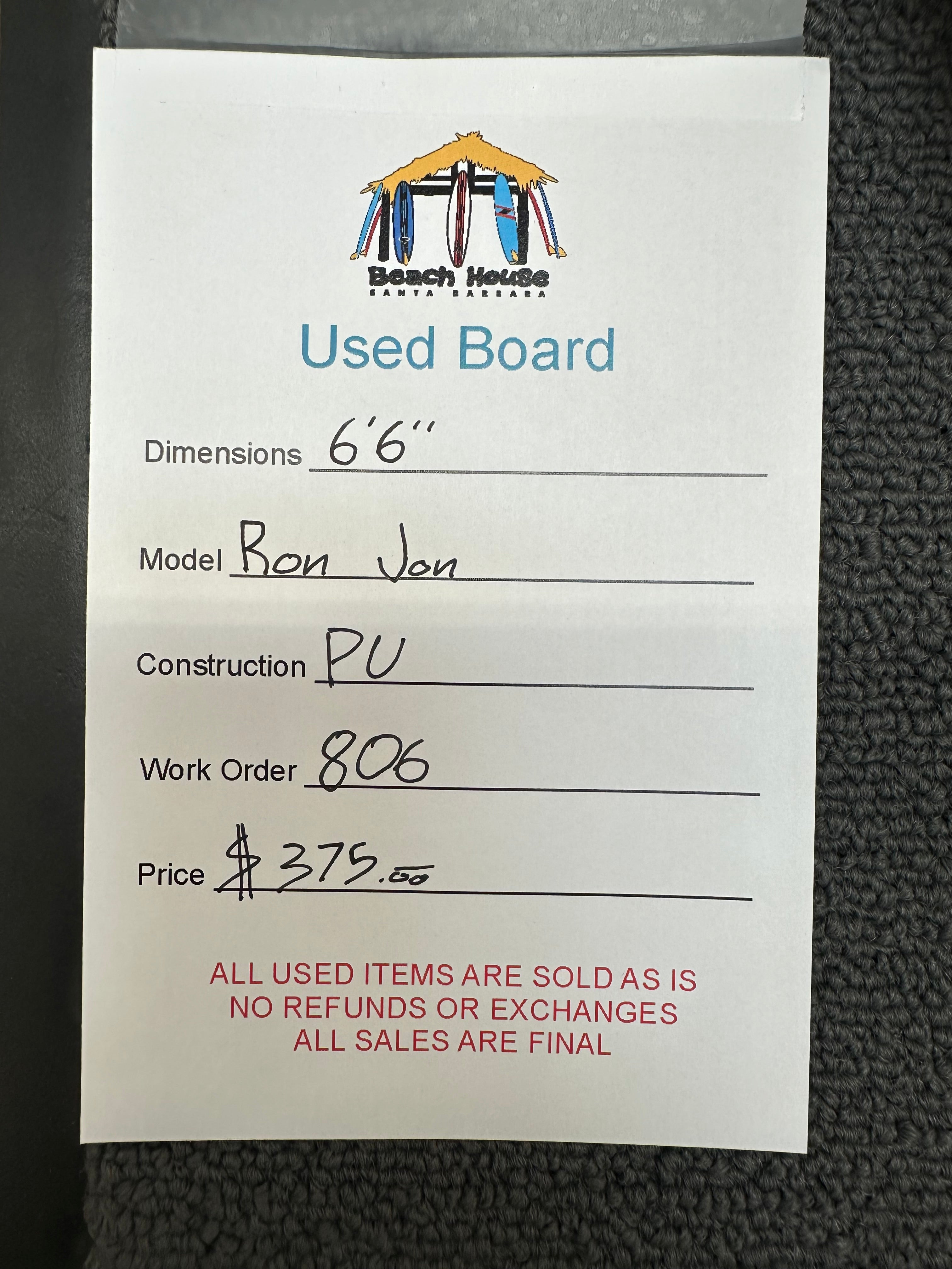 Ron Jon | 6'6" Thruster - Used Surfboard