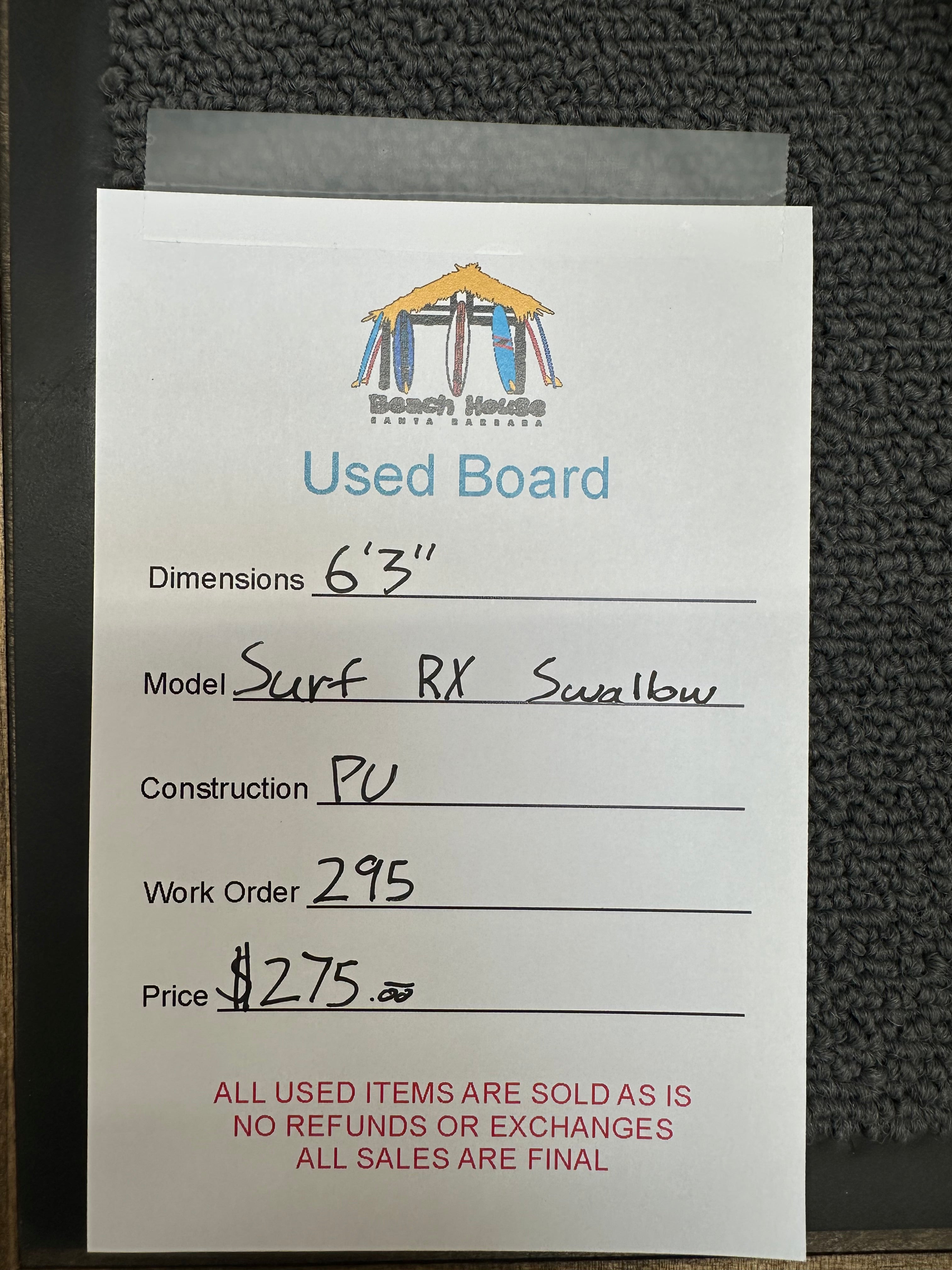 Surf RX | 6'3" Swallow - Used Surfboard