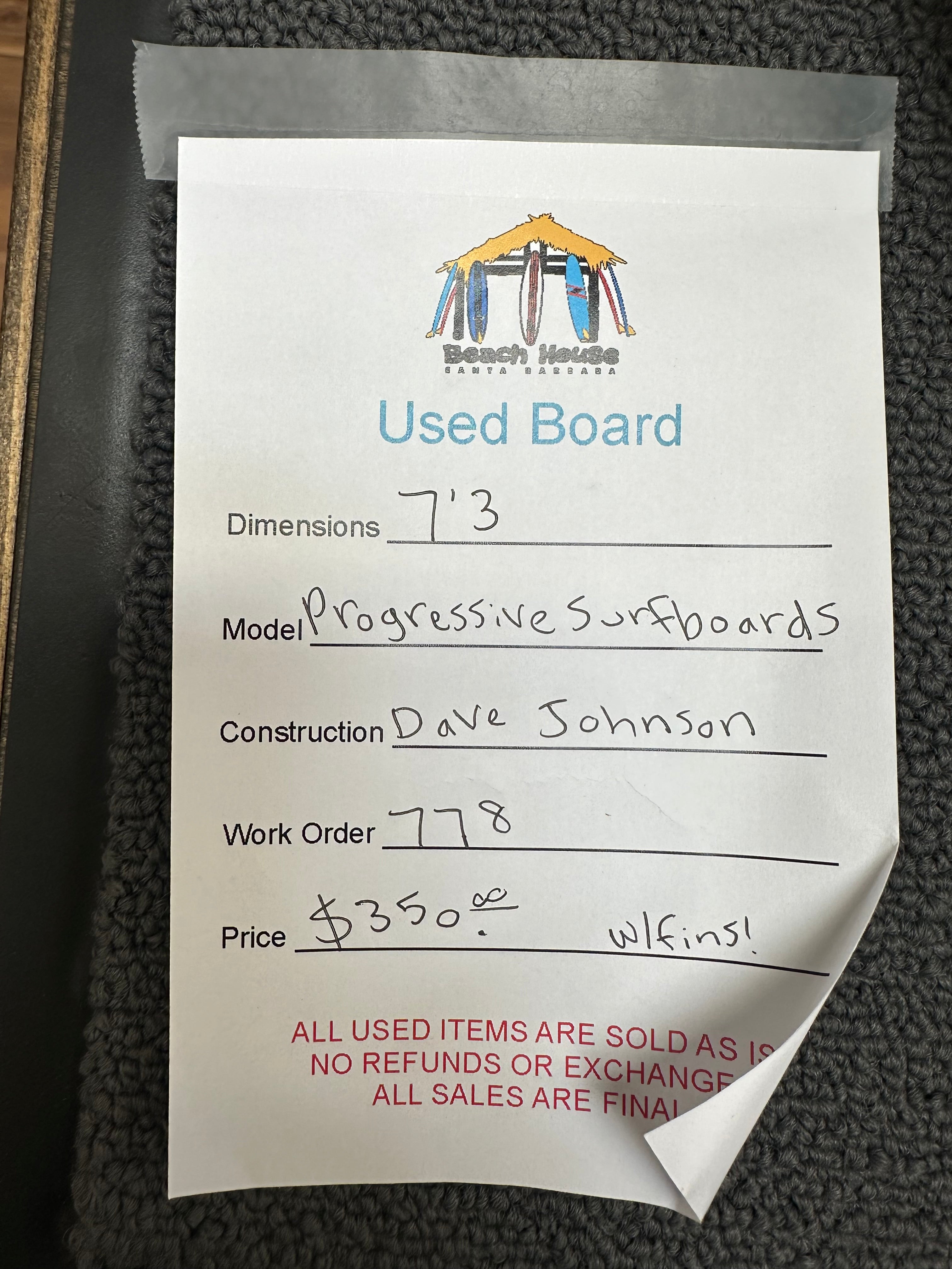 Progressive | 7'3" Thruster - Used Surfboard