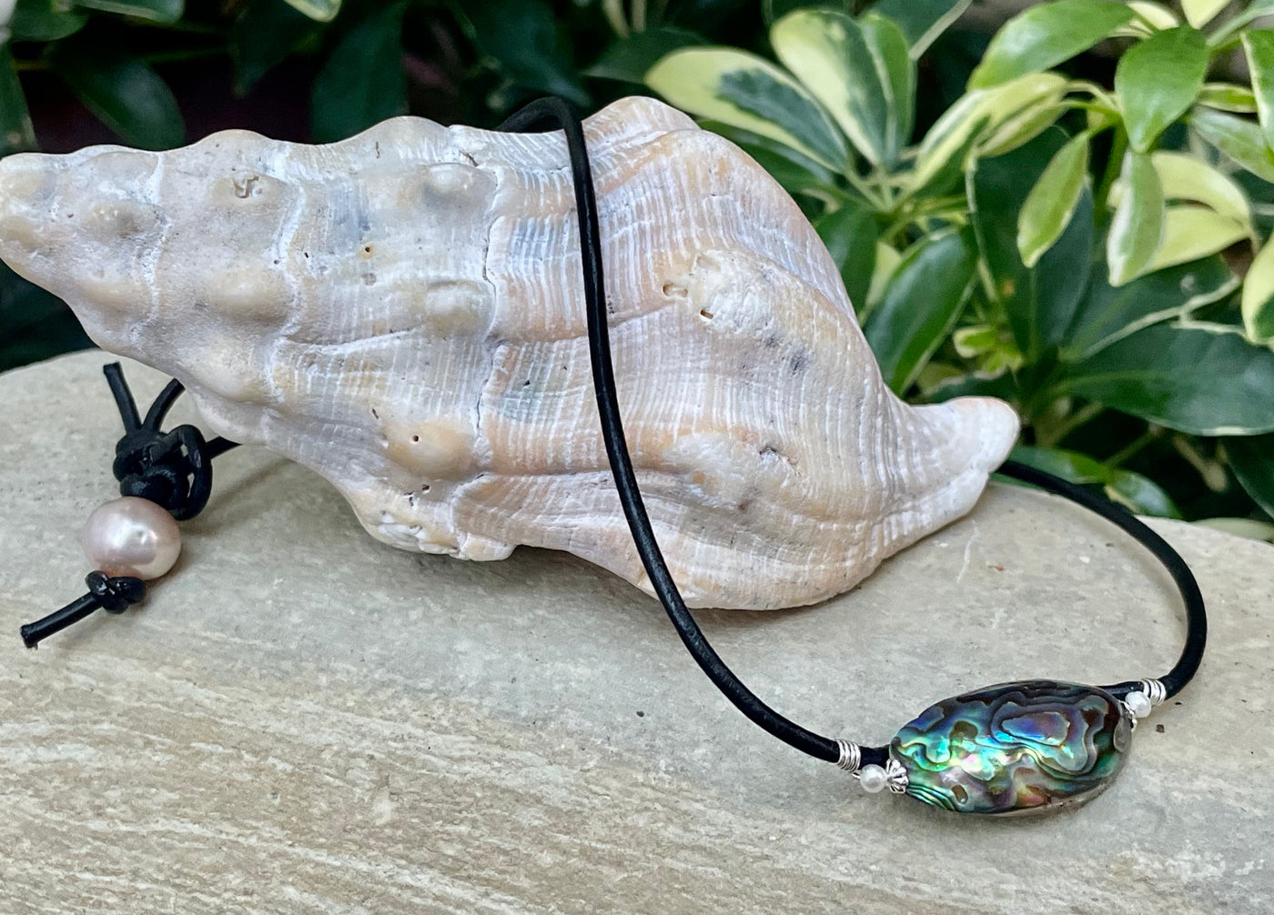 Abalone Reflection Necklace W/ Pearl Necklace