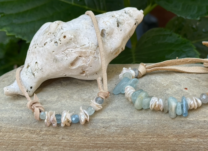 Keishi Pearl & Aquamarine Necklace