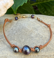 Knotted Black Pearl Leather Bracelet