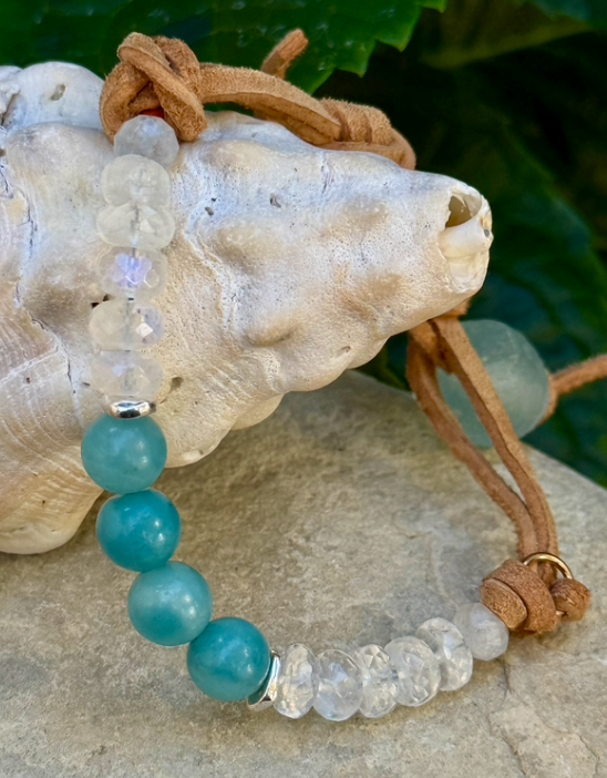 Moonstone Tides Suede Leather Bracelet