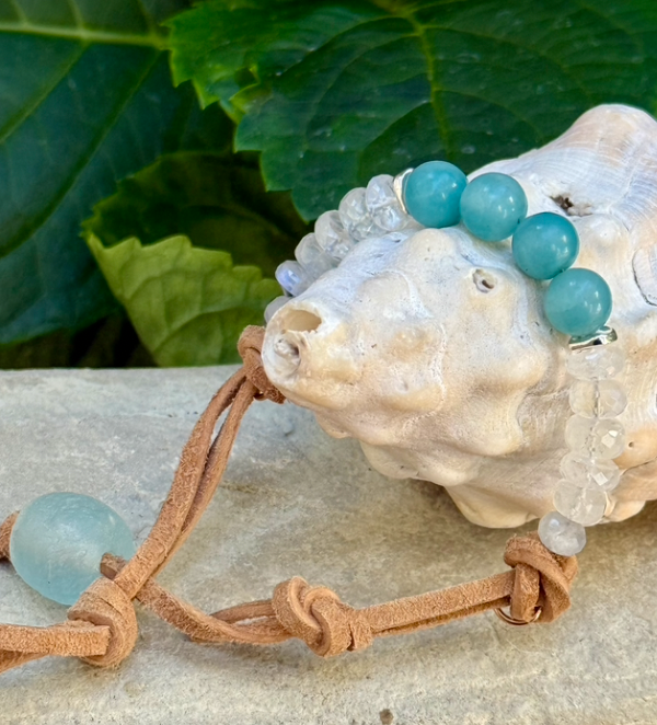 Moonstone Tides Suede Leather Bracelet