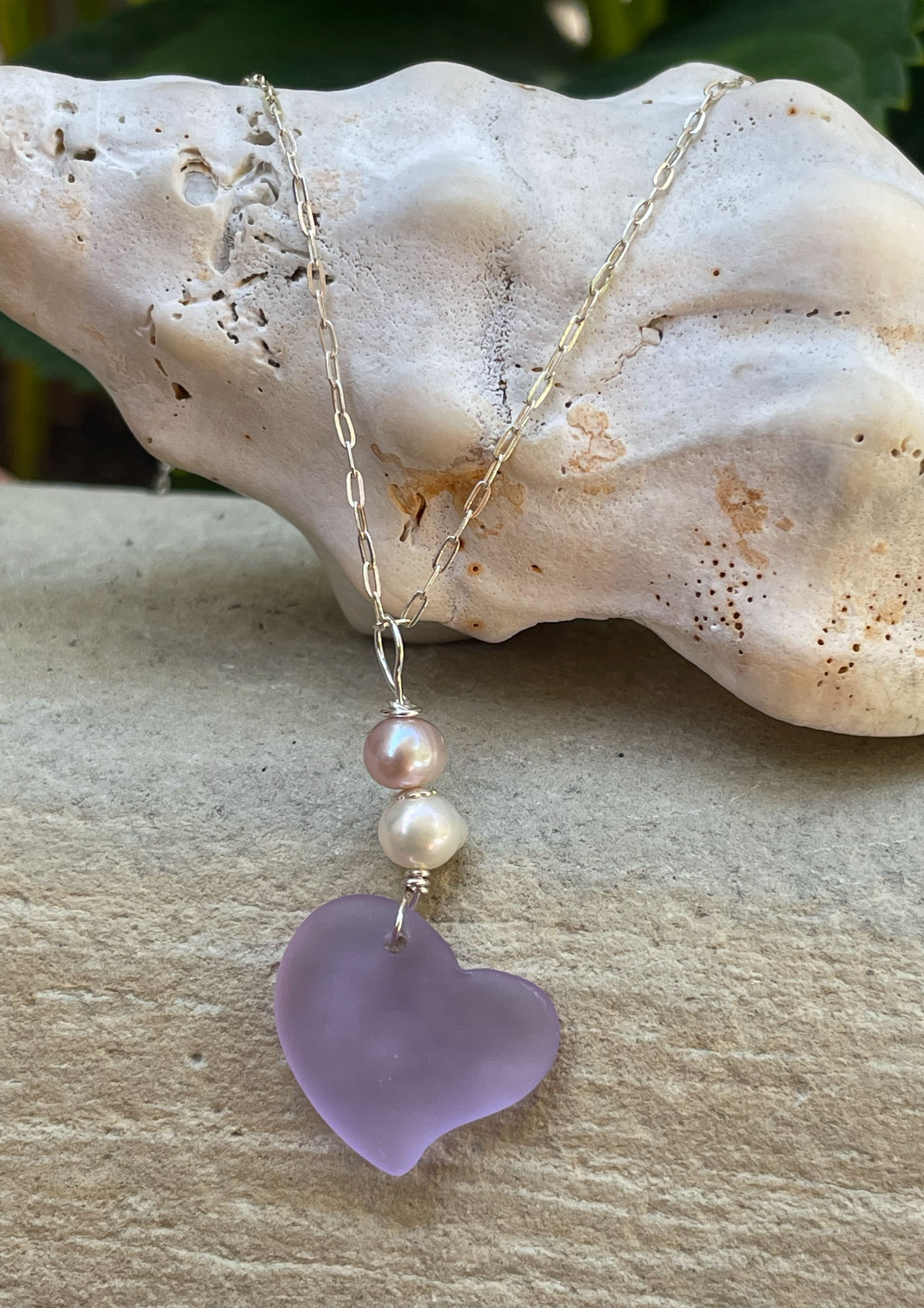 Floating Sea Glass Heart Necklace