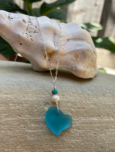 Floating Sea Glass Heart Necklace