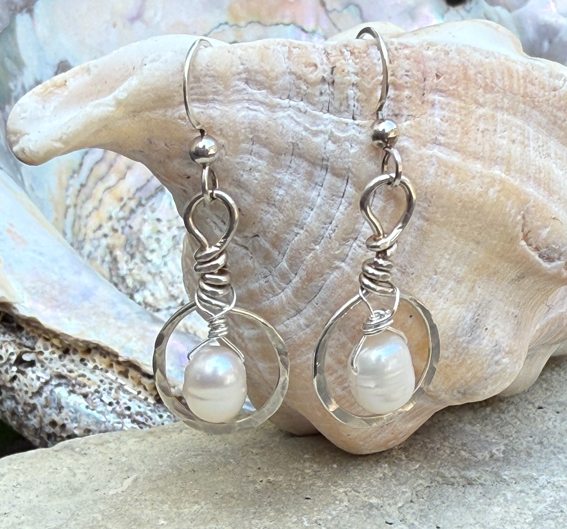 Simple Beach Girl Pearl Hoop Earrings