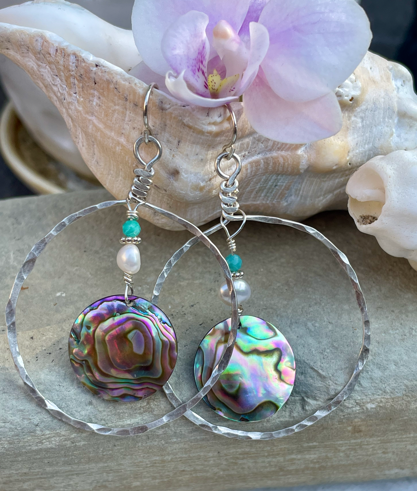 Stunning Abalone Hoops Sterling Silver