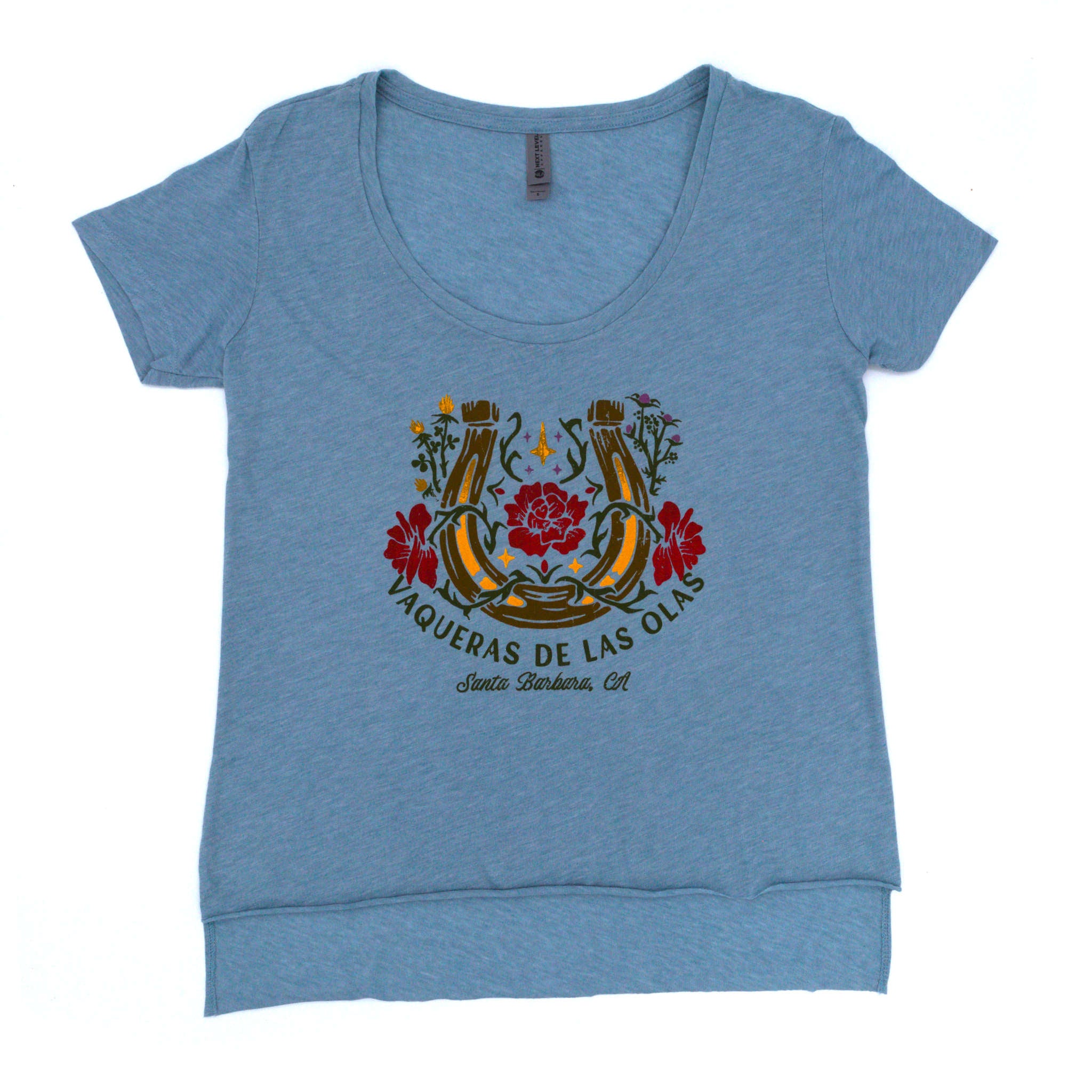 Vaqueras de las Olas Women's Flowy Horse Shoe T-Shirt - Denim