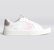 SALVAS White Premium Leather Vintage White Suede Rose Logo Sneaker Men