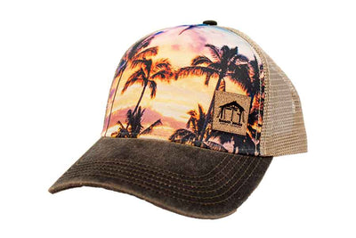 Beach House Trucker Hat with Sunset design on front