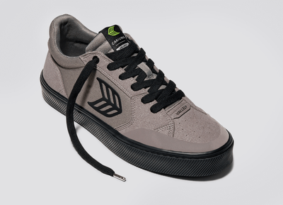 VALLELY Skate Charcoal Grey Suede and Cordura Black Logo Sneaker Women